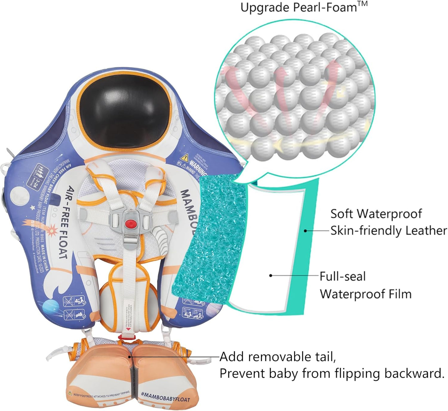 Mambobaby Baby Swim Float with Canopy, Non-Inflatable Solid Baby Float, Upgrade Soft Skin-Friendly Material Infant Swim Float
