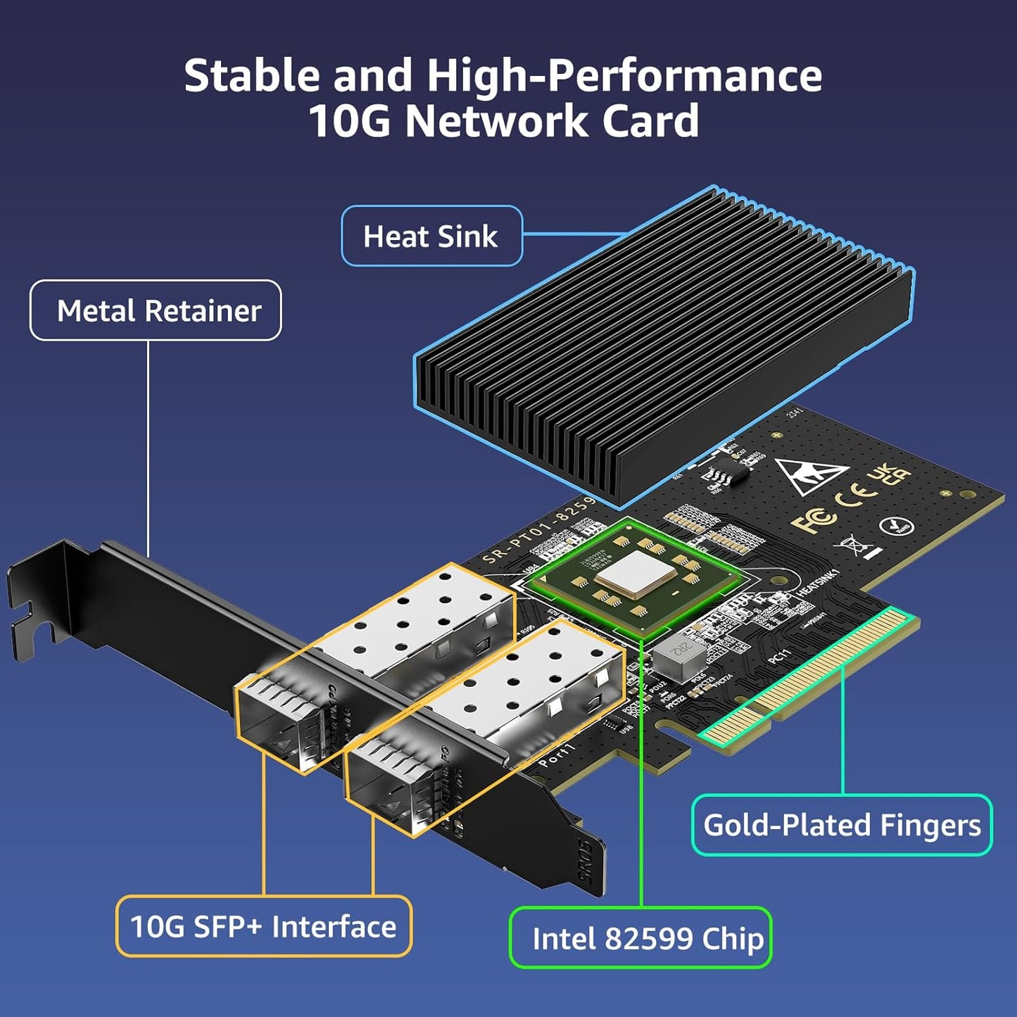 10G PCI-E Network Card with 10Gbps Dual RJ45 Ports, Intel X540-T2 Conrtoller, VIMIN 10Gb Ethernet Adapter Card Compatible with PCI Express X8, X16, Support Windows/Windows Server/Linux/VMware