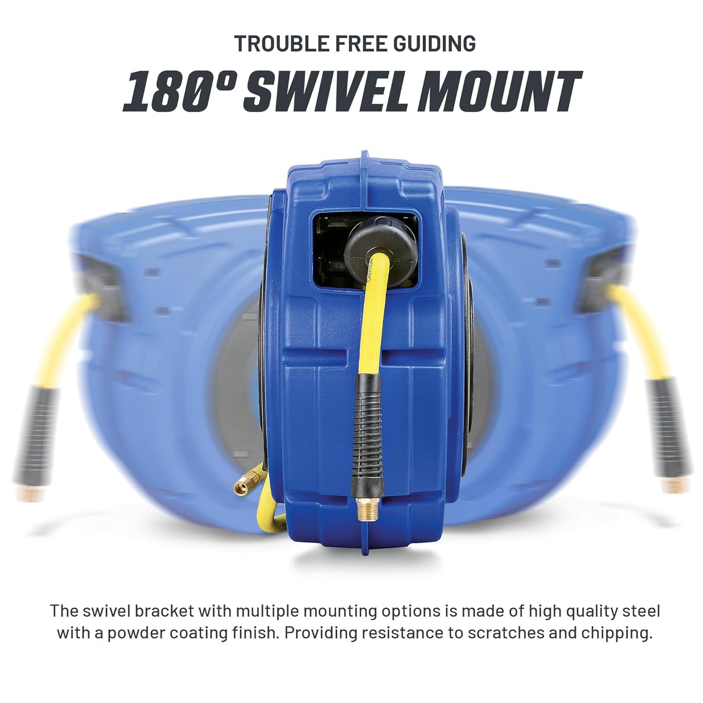 Goodyear Air Compressor Hose Reel Enclosed Retractable 3/8 in. x 50 ft. Hybrid Polymer Hose, Max. 300PSI