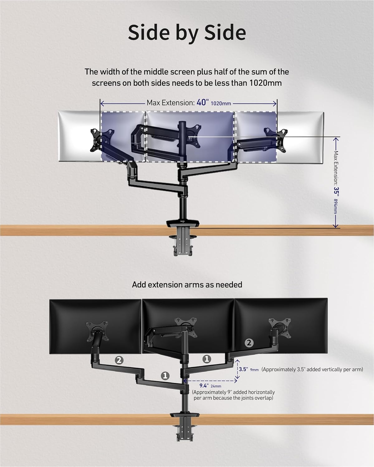 ErgoUnion Dual Monitor Stand for Desk, Vertical Dual Monitor Mount with Wide Range of Motion, Dual Monitor Arm for 17-40" Screen up to 25 lbs Each, Computer Monitor Stand for 2 Monitors - Black