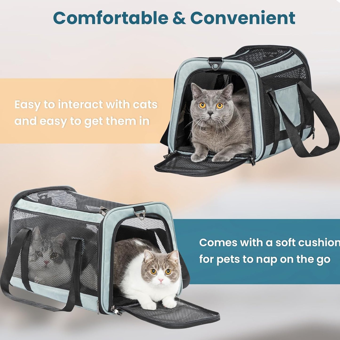 Petsfit Pet Carrier Airline Approved, Soft-Sided Cat Carrier with Patented Car Buckle, Lightweight and Collapsible with Adjustable Shoulder Strap, Soft Cushion,Green