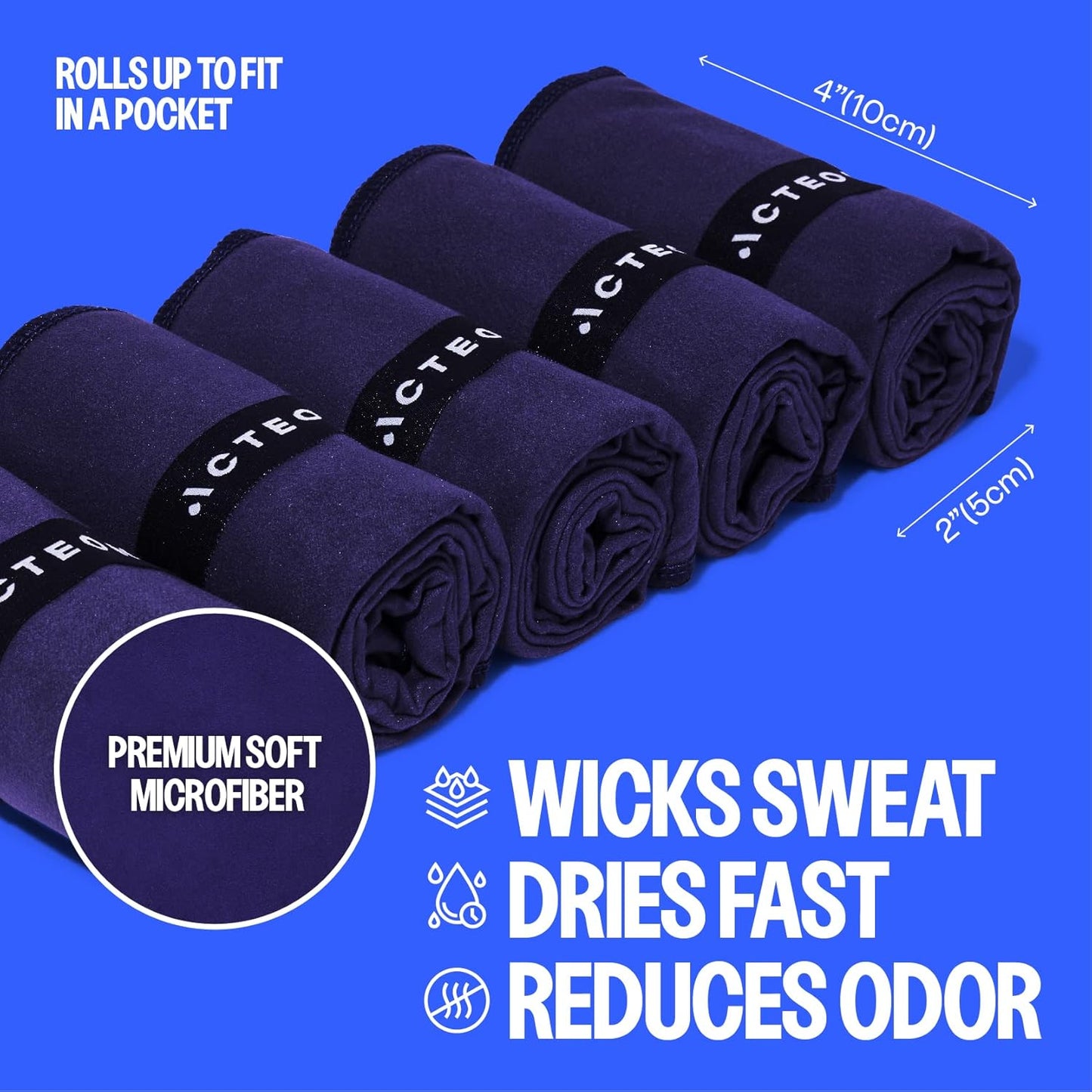 Acteon Microfiber Quick Dry Gym Towel, Silver ION Odor-Free Mega Absorbent Fiber Fast Drying Men Women Workout Gear for Body Sweat, Beach, Camping, Working Out Travel Towels