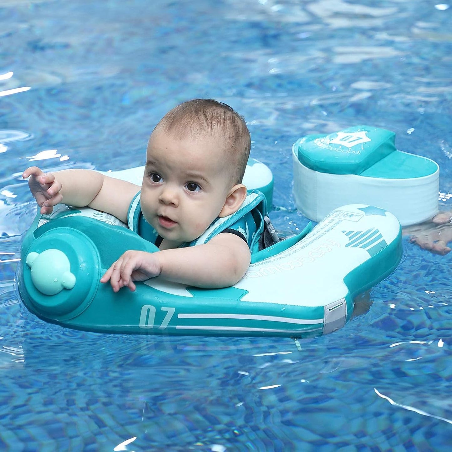 Mambobaby Baby Swim Float with Canopy, Non-Inflatable Solid Baby Float, Upgrade Soft Skin-Friendly Material Infant Swim Float