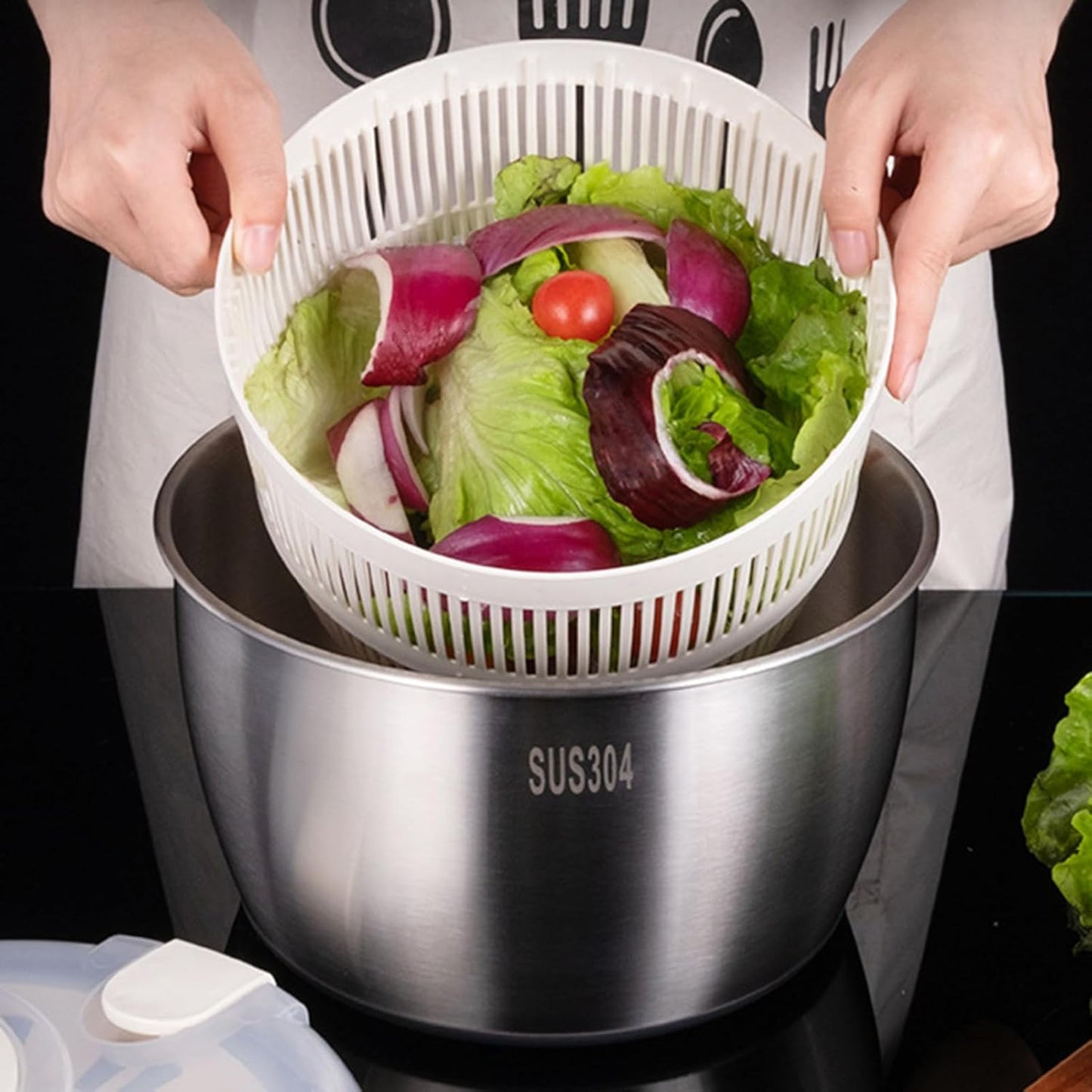 salad spinner - Fruit Dryer Spinner |Vegetable Dr | salads container | fruit cleaning bowl | Lettuce pinner Salad Dryer | Stainless Steel sallat Washer with Rotating Handle Veggie cooker, sallat Mixer