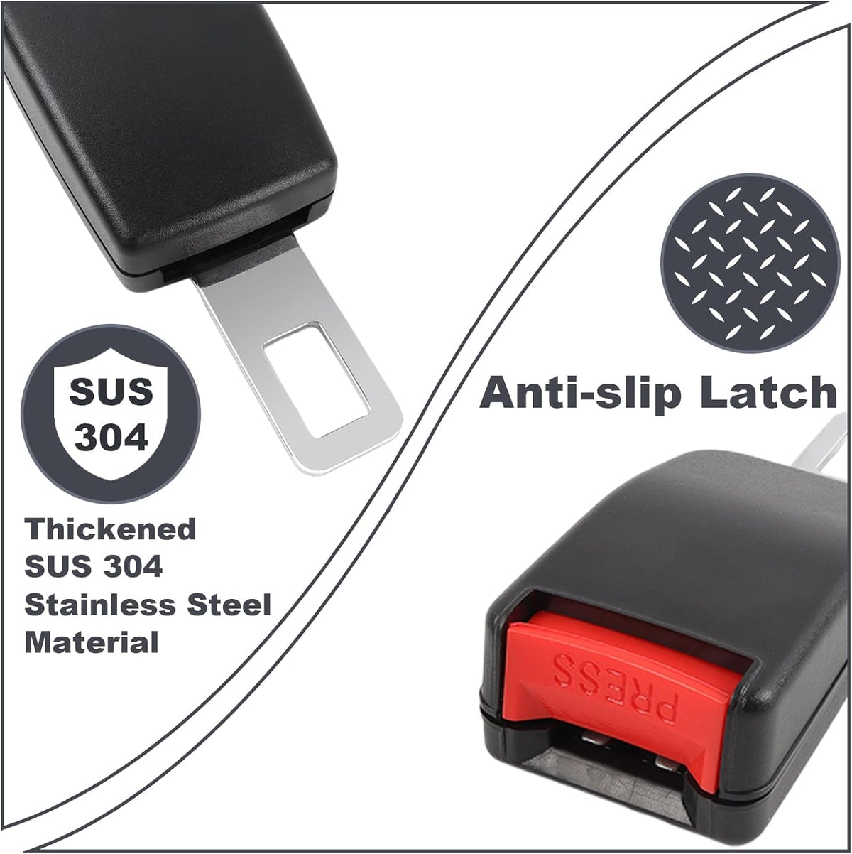 Universal Car Seat Belt Buckle Extension | Safety Seat Belt Extender Clip | ABS Plastic Seatbelt Adjuster | Easy Install Vehicle Seat Belt Extension | 2 Pack Comfort Belt Adapter - PuriLite