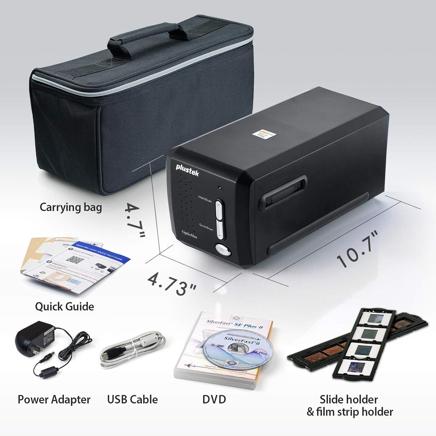 Plustek OpticFilm 8200i SE, 35mm Film & Slide Scanner. 7200 dpi / 48-bit Output. Integrated Infrared Dust/Scratch Removal. Bundle Silverfast SE Plus, Support Mac and PC.