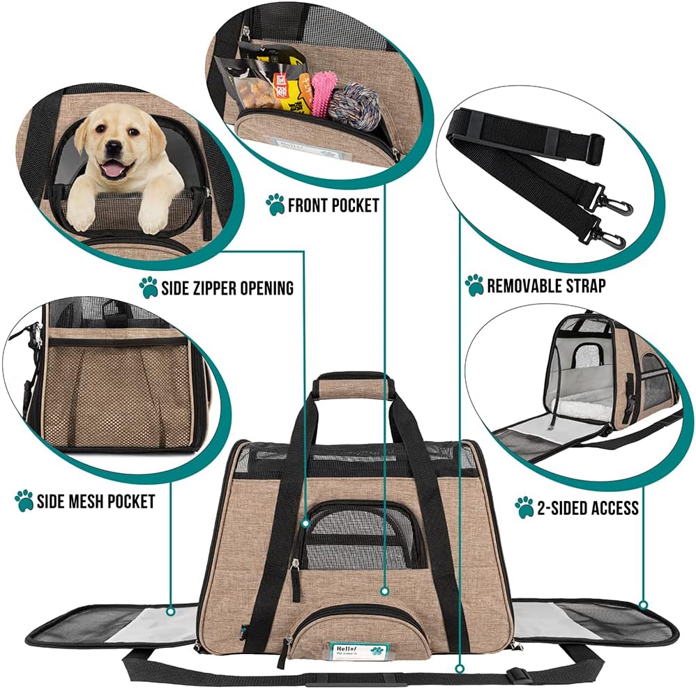 Premium Airline Approved Soft-Sided Pet Travel Carrier by PetAmi | Ventilated, Comfortable Design with Safety Features | Perfect For Plane or Car | Ideal for Small to Medium Sized Cats, Dogs, and Pets