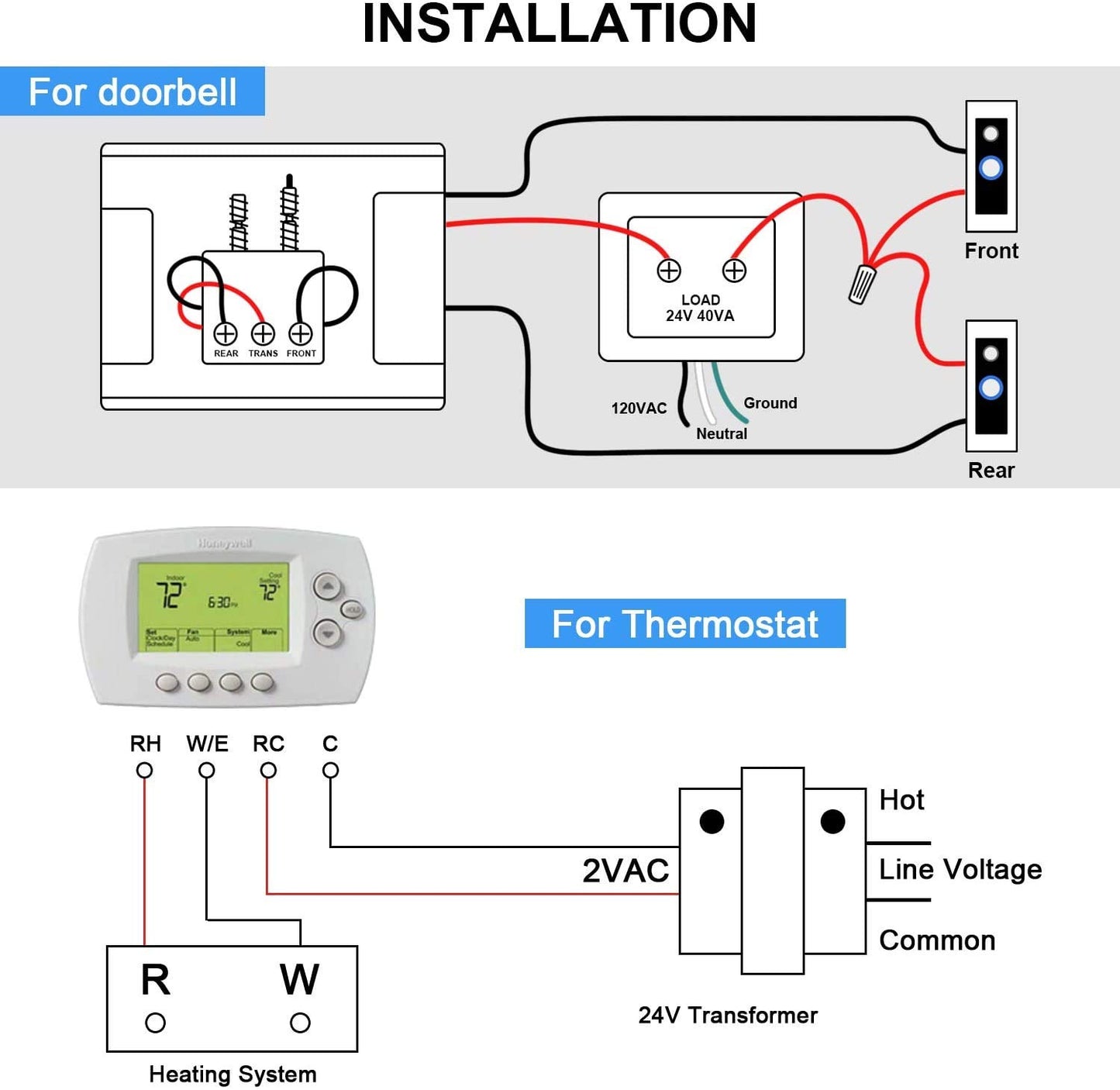 24V 40VA Doorbell Transformer Power Supply for Ring Video Doorbell, Nest Hello Doorbell, Ecobee,Nest, Google Nest 3rd, Eufy, Arlo, Sensi and Honeywell Thermostat, Ring Pro, Ring 2/3/4 Doorbell Adapter
