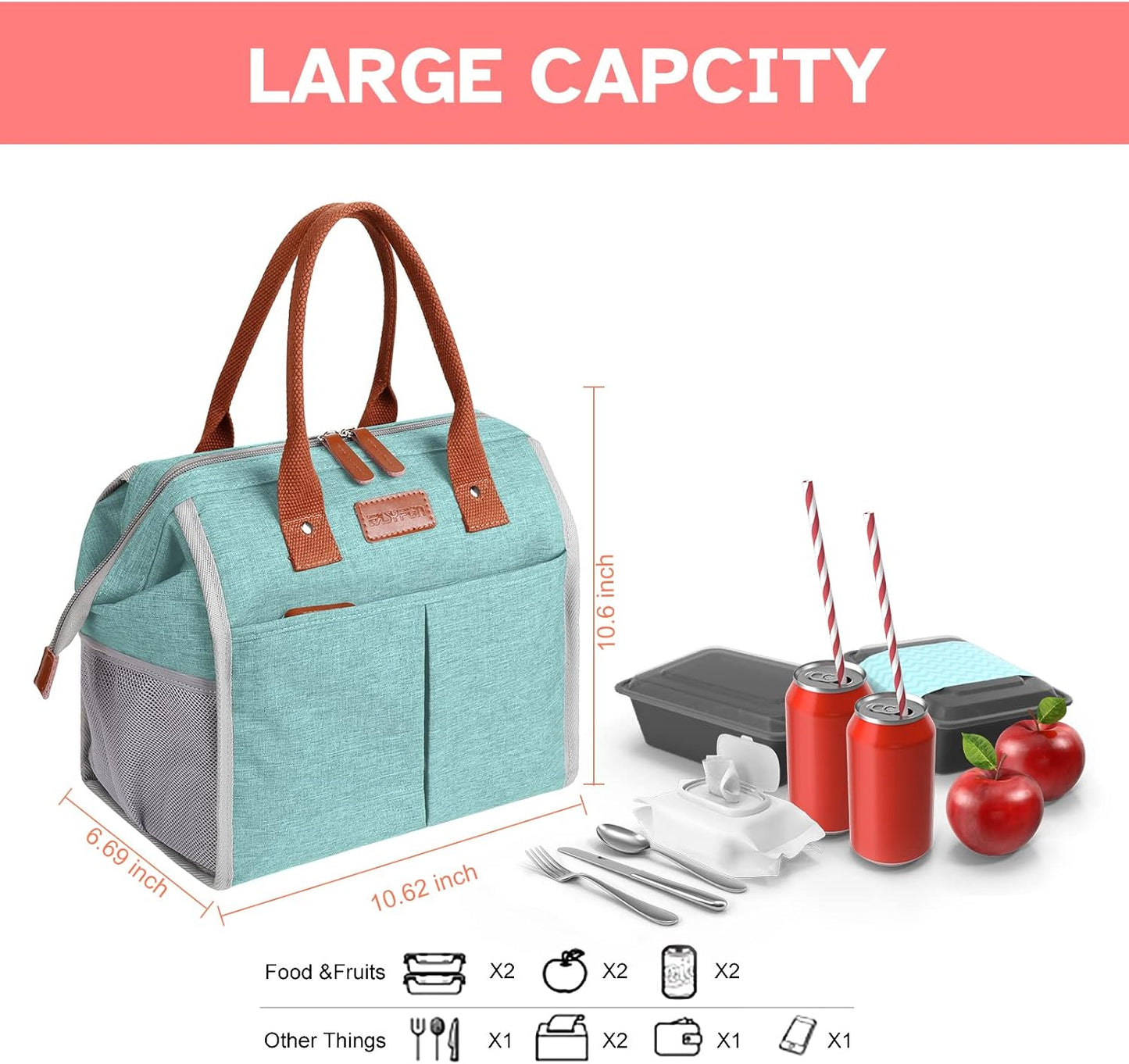 Lunch Bag for Women & Men, Insulated Lunch Box Cooler Tote Bags, Adult Reusable Lunch Boxes with Water Resistant for Work, Travel and Picnic (Grey)