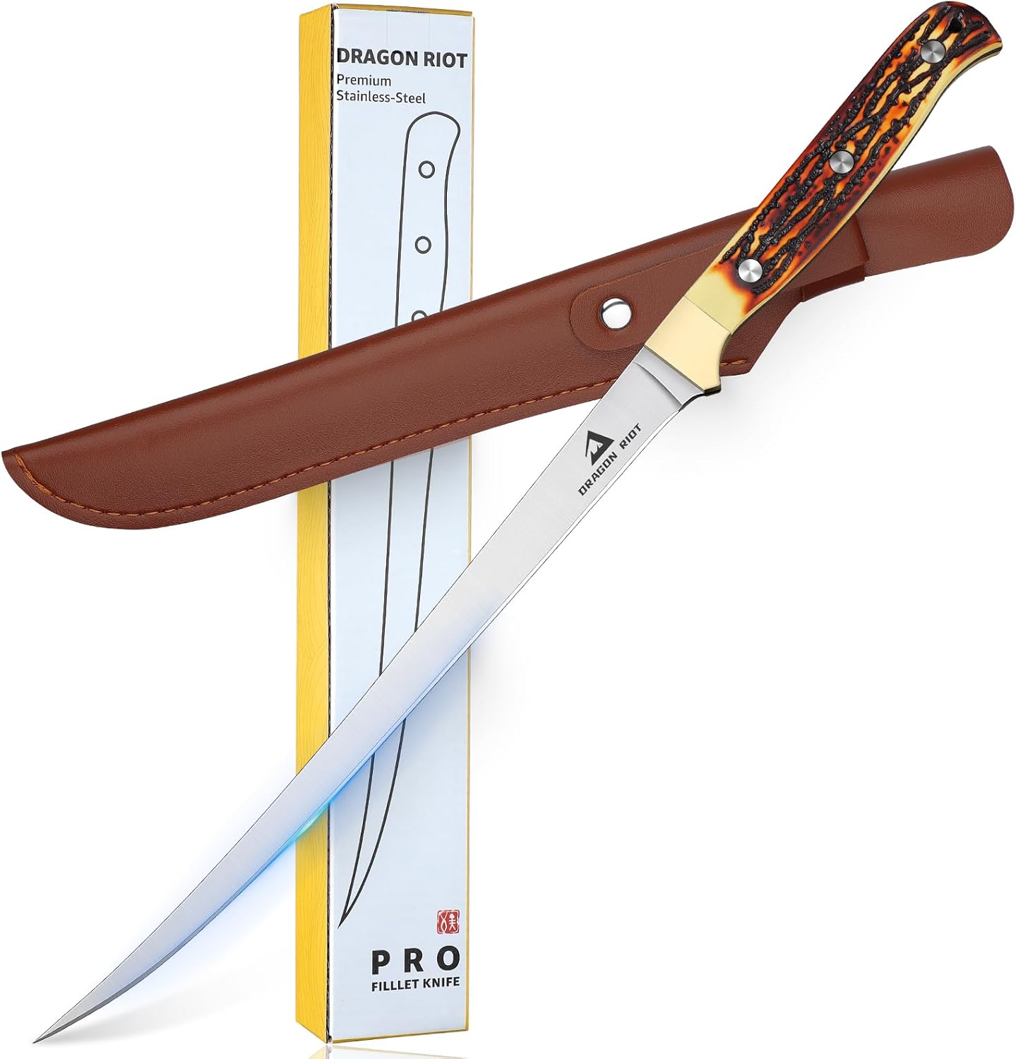 DRAGON RIOT Fillet Knife 7.5 inch Professional Boning Knife for Filleting Japanese Stainless Steel Fish Knife with Ergonomic Handle Super Sharp Fish Filleting Knife for Meat Poultry Cutting