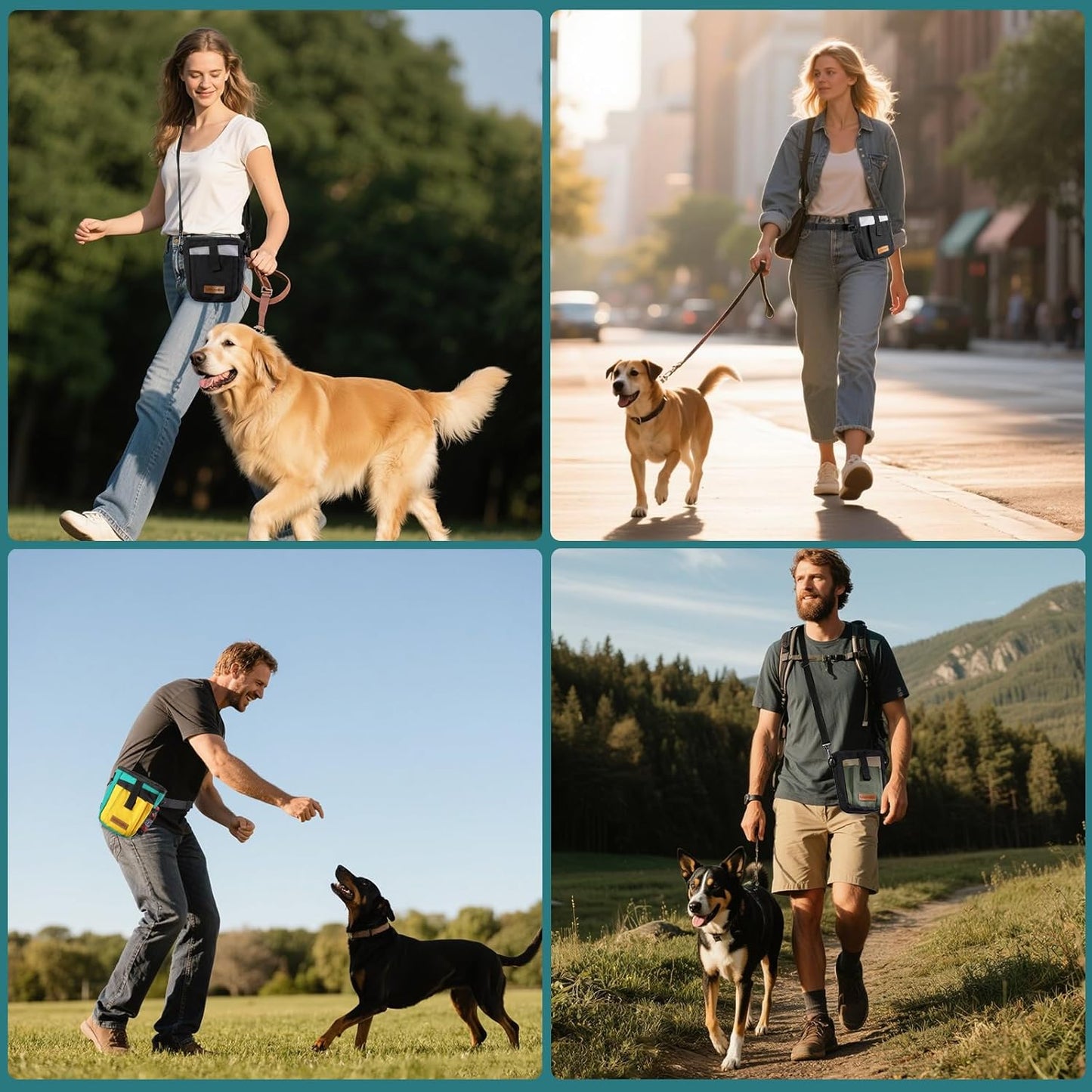 Dog Treat Pouch with Collapsible Bowl & Zippered Pockets Hands-Free Training Treat Pouch Bag for Dogs Waterproof Pet Waist Bag, Adjustable Strap Training, Hiking, Outdoor Use (Black & Olive Green)