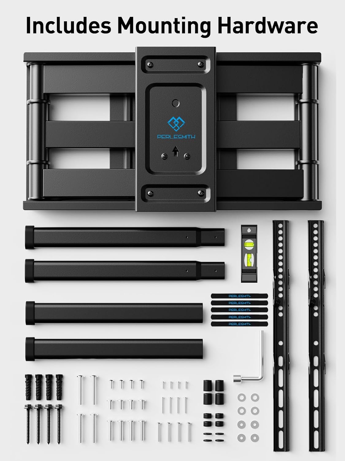 PERLESMITH TV Wall Mount Full Motion Swivel Dual Articulating Arm for Most 37-82 inch LED, LCD, OLED, Plasma TVs up to VESA 600x400mm, 132lbs
