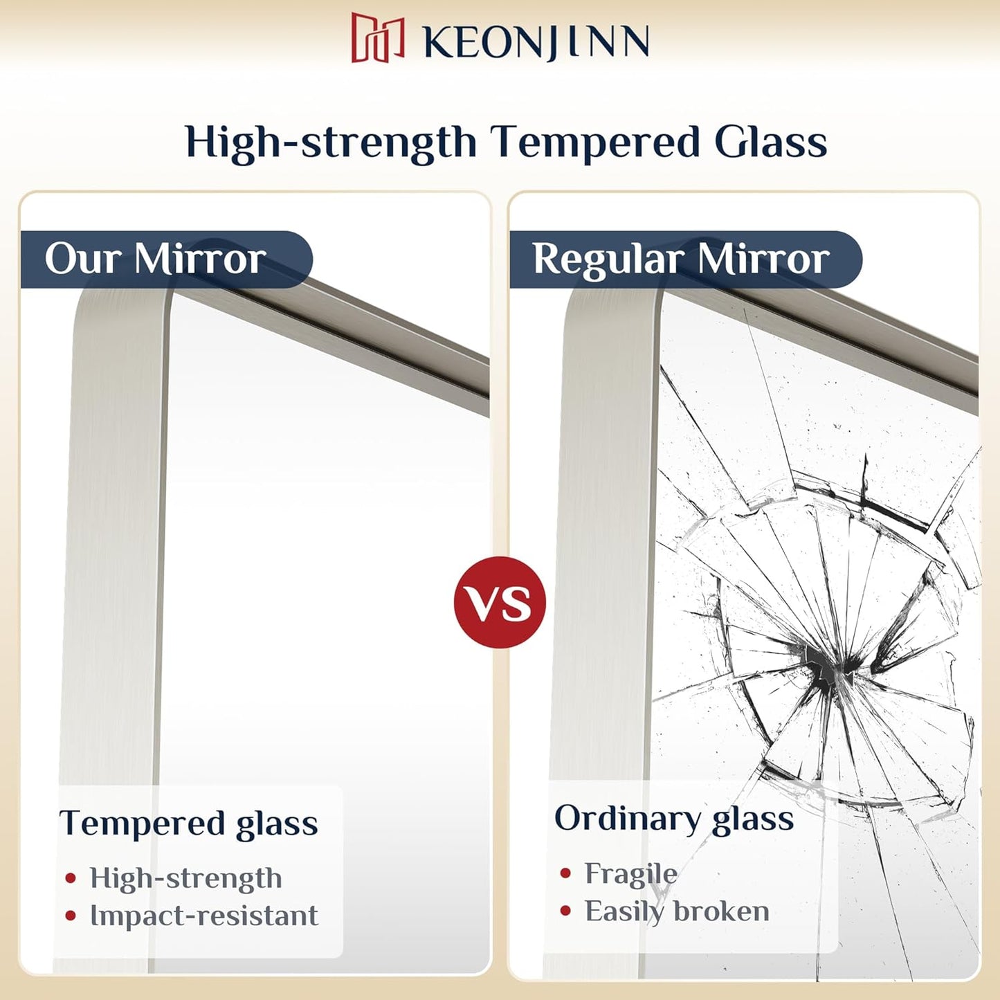 Keonjinn 42 x 36 Brushed Nickel Bathroom Vanity Mirror, Large Rounded Rectangle Bathroom Mirrors for over Sink, Metal Framed Silver Mirror for Wall, Shatterproof HD Tempered Glass(Horizontal/Vertical)