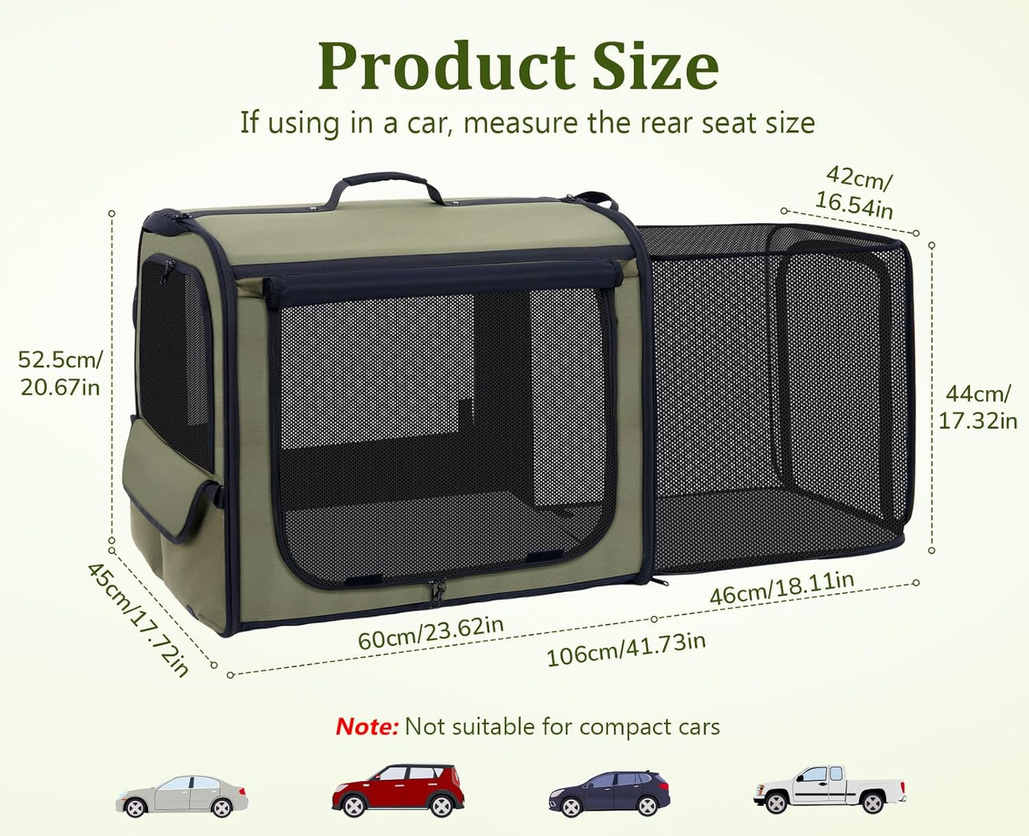 Pecute Collapsible Dog Crate for Pets<15kg, Pet Carrier Stable and Light Weight, Soft Dog Crate with Breathable Windows, Portable Dog Carrier with Curtain 61×45×52 cm (Green)