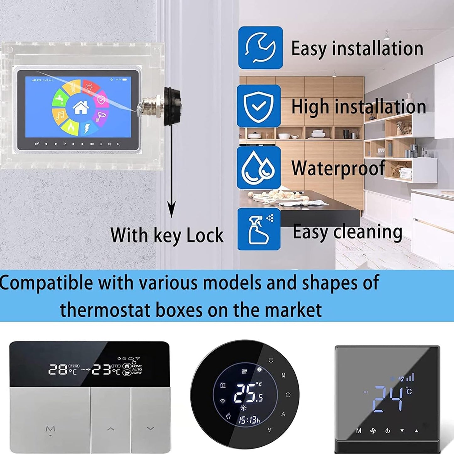 Universal Thermostat Guard Lock Box Small Clear Thermostat Cover with Combination Lock Fits Thermostats 4.92 X 3.74 X 1.97in or Smaller