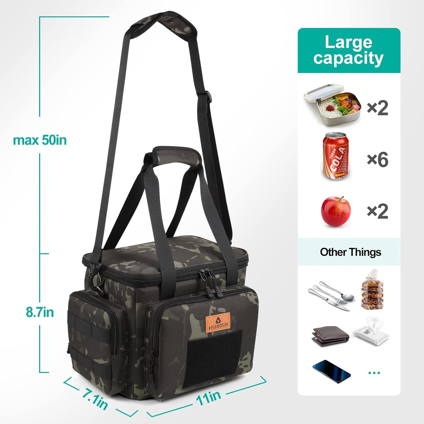 HSHRISH Tactical Large Lunch Bag for Men,Leakproof Insulated Lunch Box, Durable Soft Cooler Bag with Shoulder Strap Lunch Pail for Work Shifts Outdoor