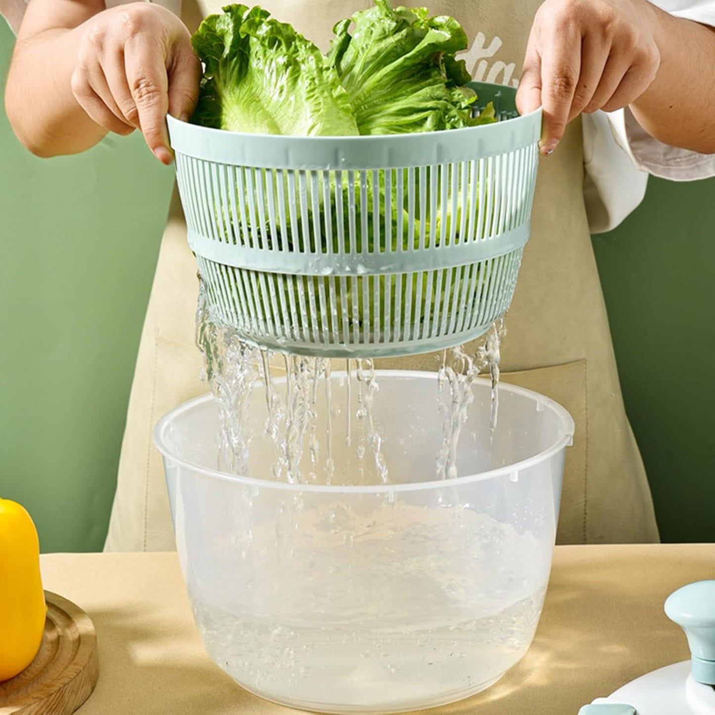 Salad Spinner - Vegetable Spinner Bowl Strainer,5L Healthy Eating Cooking Tool Kitchen Silent Equipment for Spinach Chilli Tomatoes Potatoes Meal Prep