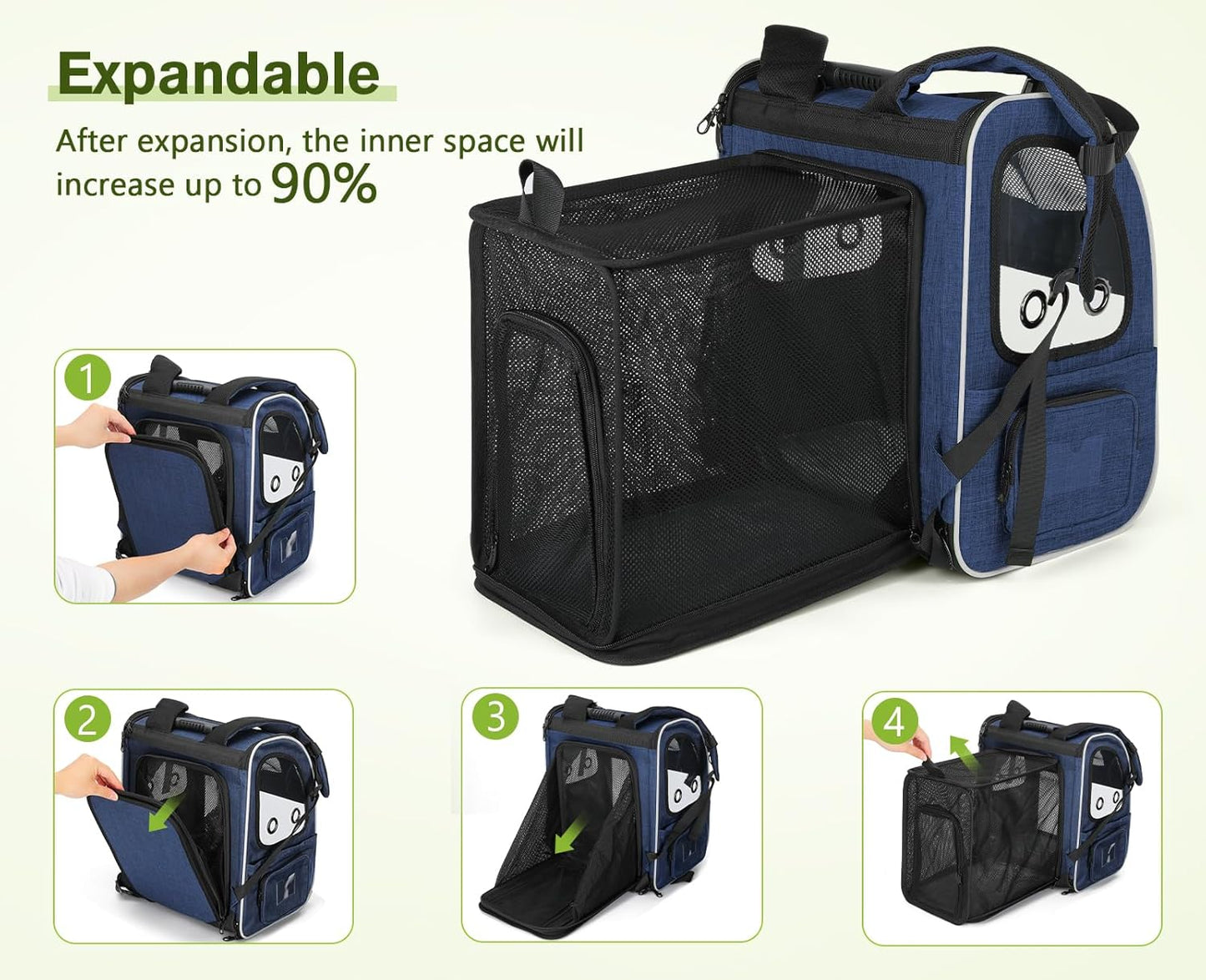 Pecute Pet Carrier Backpack, Dog Carrier Backpack Expandable with Breathable Mesh for Pets <6kg, Pet Backpack Carrier for Hiking Travel Camping Outdoor