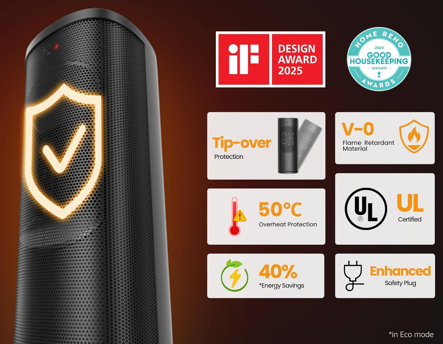 Portable Electric Space Heater | Indoor Room Heater with Thermostat | Oscillating Tower Heater | Remote Control Heater | Ceramic Space Heater