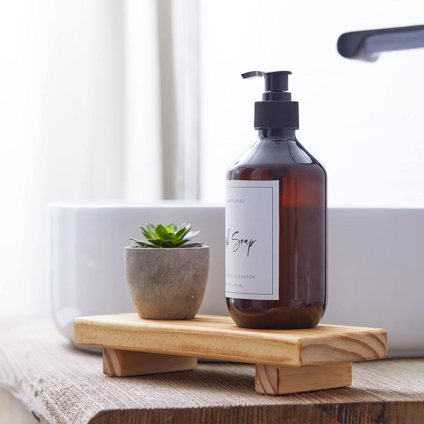 Wood Pedestal Soap Stand, Farmhouse Wood Riser, Soap Dish Holder/Tray Counter Decor for Bathroom Kitchen, Rustic Candle Plant Holder, Display Rectangular Decorative (Antique Walnut)