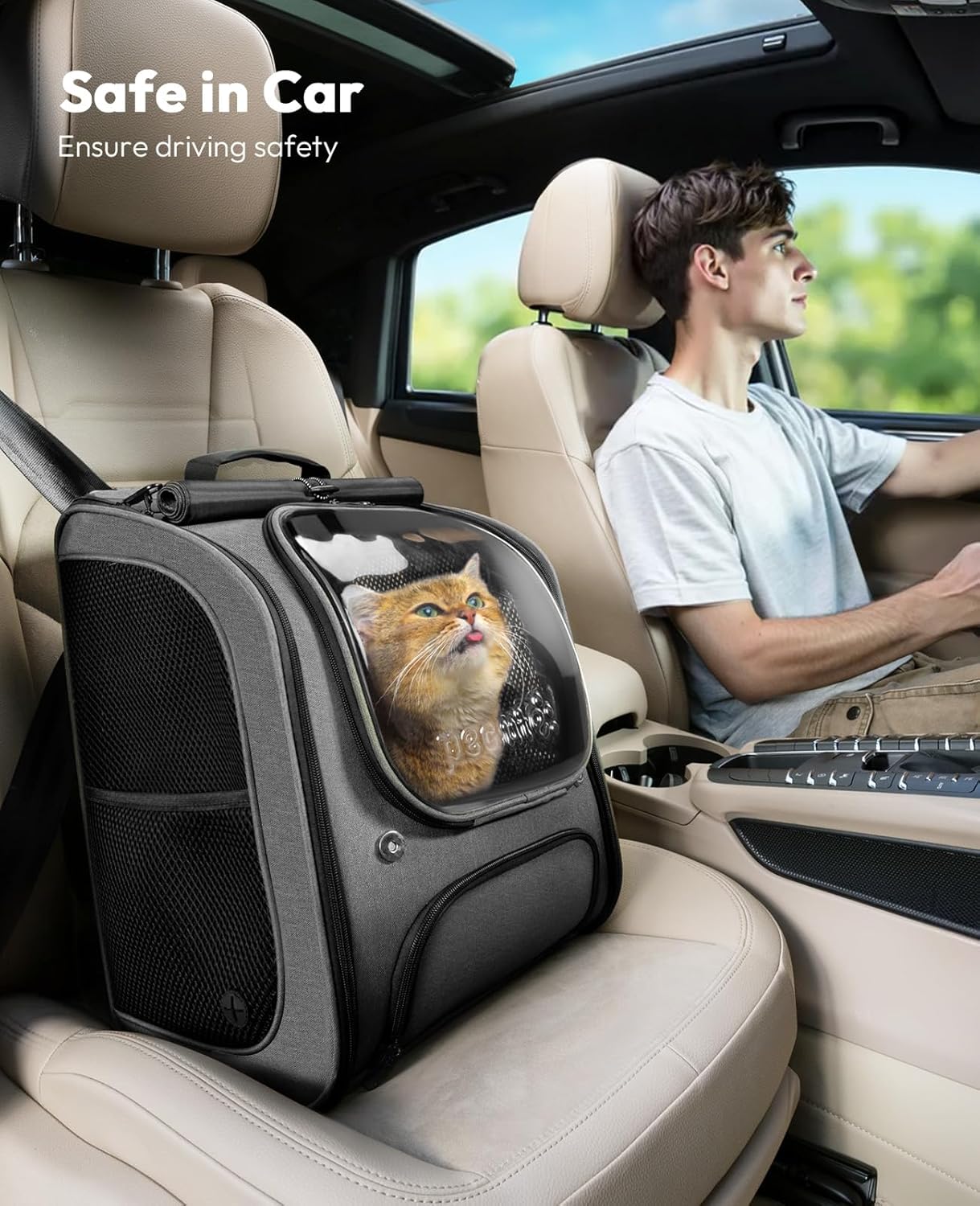 Pecute Bubble Cat Backpack, Large Space Cat Backpack Carrier with Breathable Mesh, Cat Carrier with Space Capsule Clear Bubble Window for Kitten and Puppy, Used in Travel Hiking Walking Outdoor,Green