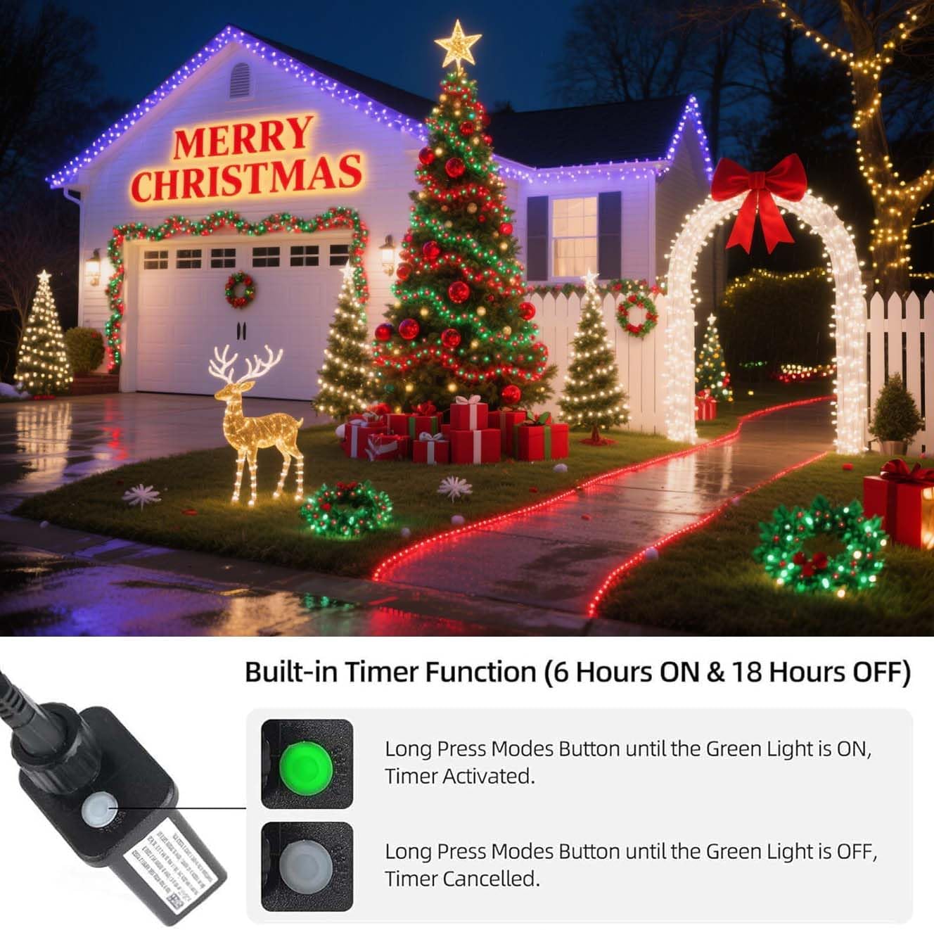 Tcamp 105FT 300 LED Purple Orange Halloween Decorations Lights Motion Activated Sync with 4 Scary Music, 6 Modes Halloween String Lights for Party Yard Outdoor Indoor Decor (3 Sets Connectable)