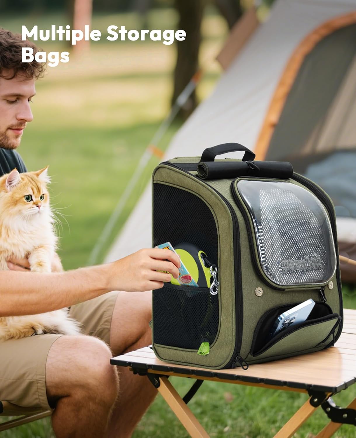 Pecute Bubble Cat Backpack, Large Space Cat Backpack Carrier with Breathable Mesh, Cat Carrier with Space Capsule Clear Bubble Window for Kitten and Puppy, Used in Travel Hiking Walking Outdoor,Green