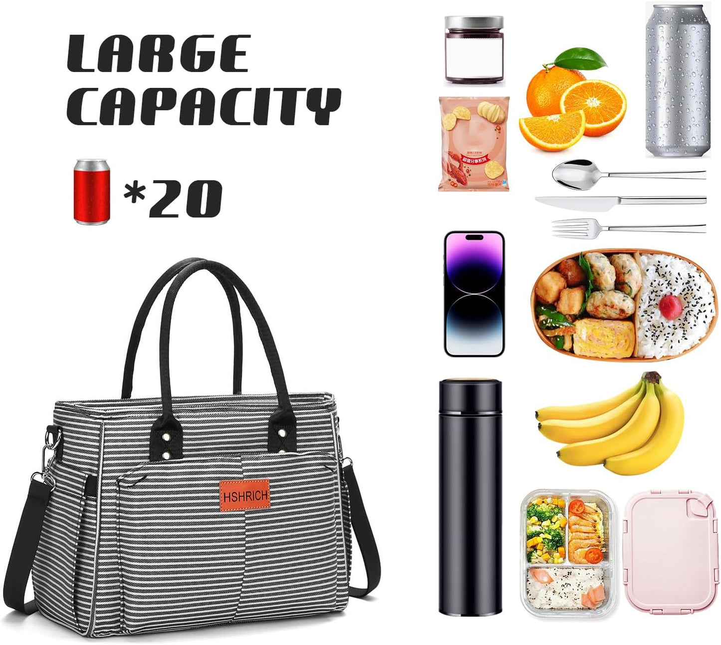 Lunch Bag for Women, Insulated Lunch Box for Work, Large Leakproof Cooler Purse with Side Pockets & Removable Shoulder Strap Women's Lunch Tote Bag for Picnic Work Beach Cute Lunch Bags (Heart)