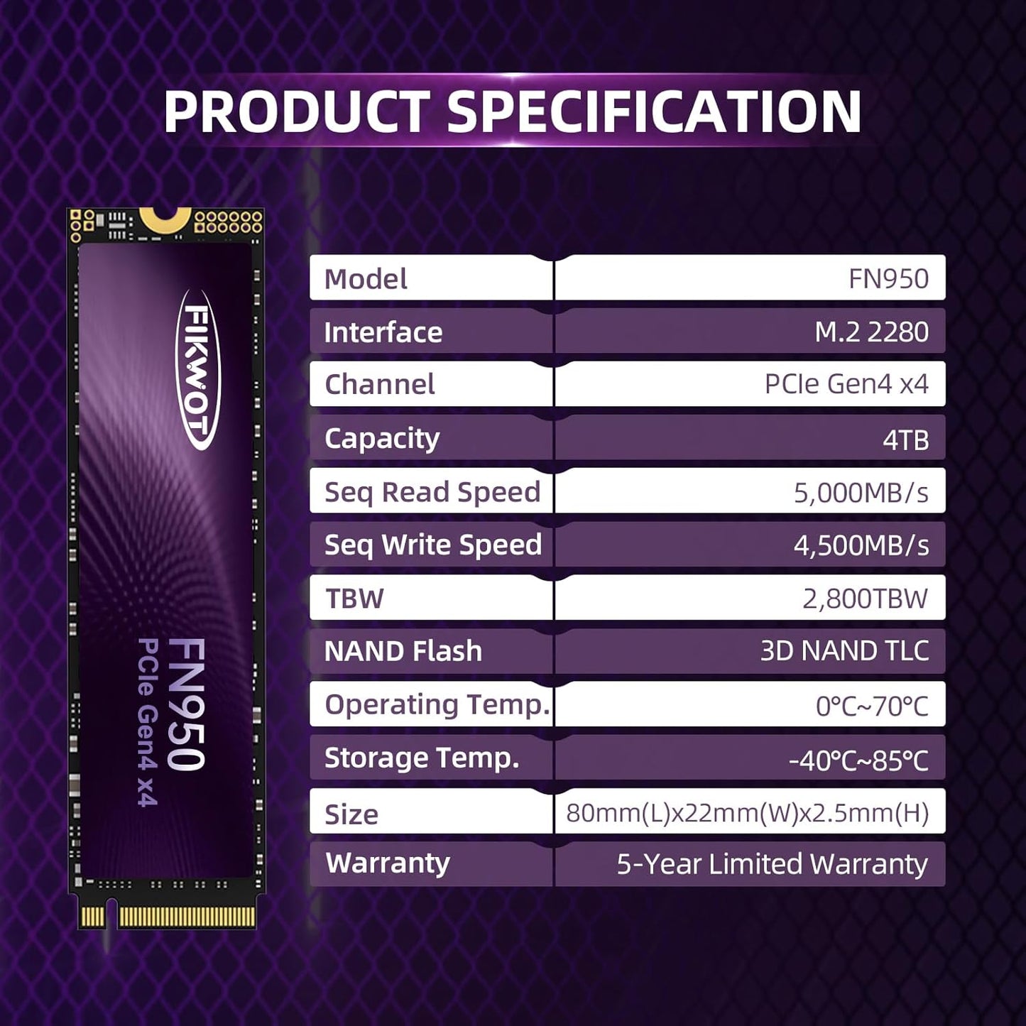 Fikwot FN970 2TB M.2 2280 PCIe Gen4 x4 NVMe 1.4 Internal Solid State Drive with Heatsink - Speeds up to 7,400MB/s, Configure DRAM Cache, Compatible PS5 Internal SSD