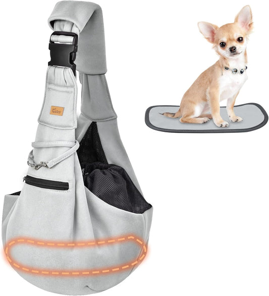 Cuby Adjustable Dog Cat Sling Padded Hard Bottom Pet Carrier Sling Soft Carrying Puppy Bag for Small Dogs Cats Outdoor Travel (Grayish-White)