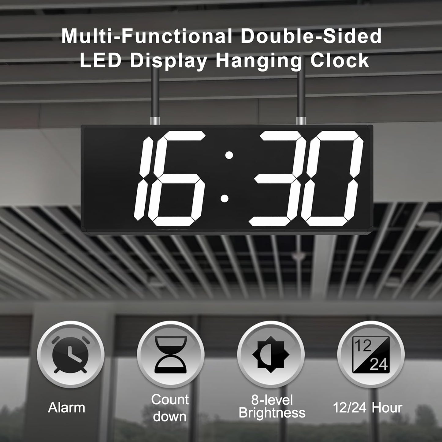 CHKOSDA Digital Wall Clock with Double Sided Display, Large Digital Clock with Timer,Alarm,Temperature and Date,Two Faced Hanging Wall Clock with 6''Number (White)