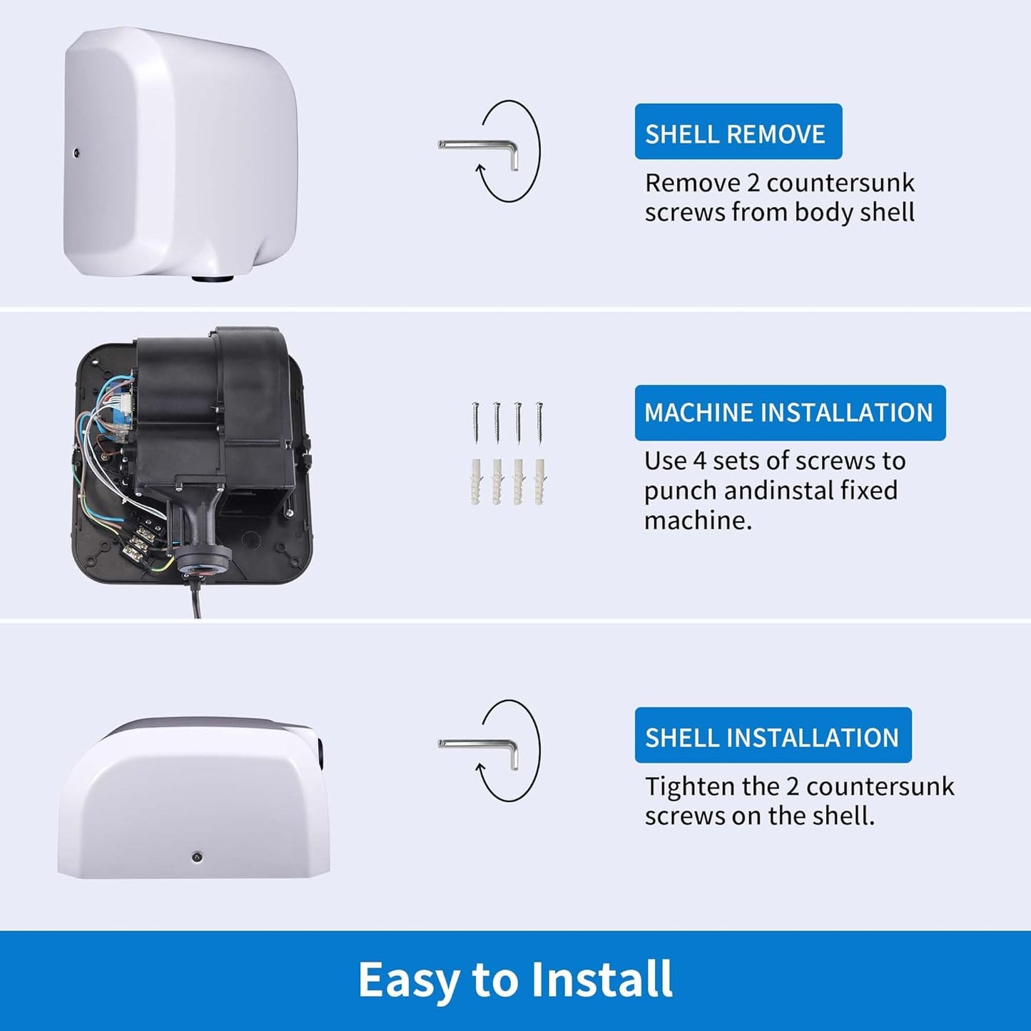 Goetland Stainless Steel Commercial Hand Dryer 1800w Automatic High Speed Heavy Duty Dull Polished