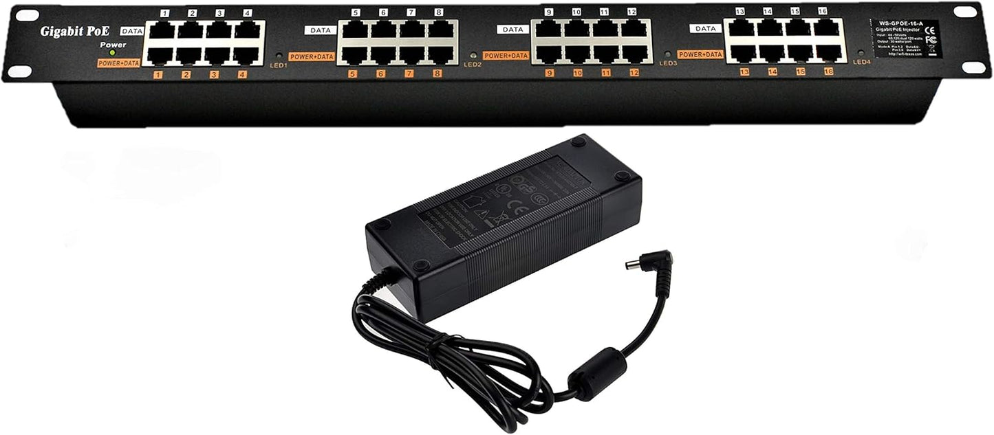 Purilite Select 8-Port Gigabit PoE Injector with 48V Power Supply – 60W Total Output for IP Phones, Cameras & Access Points