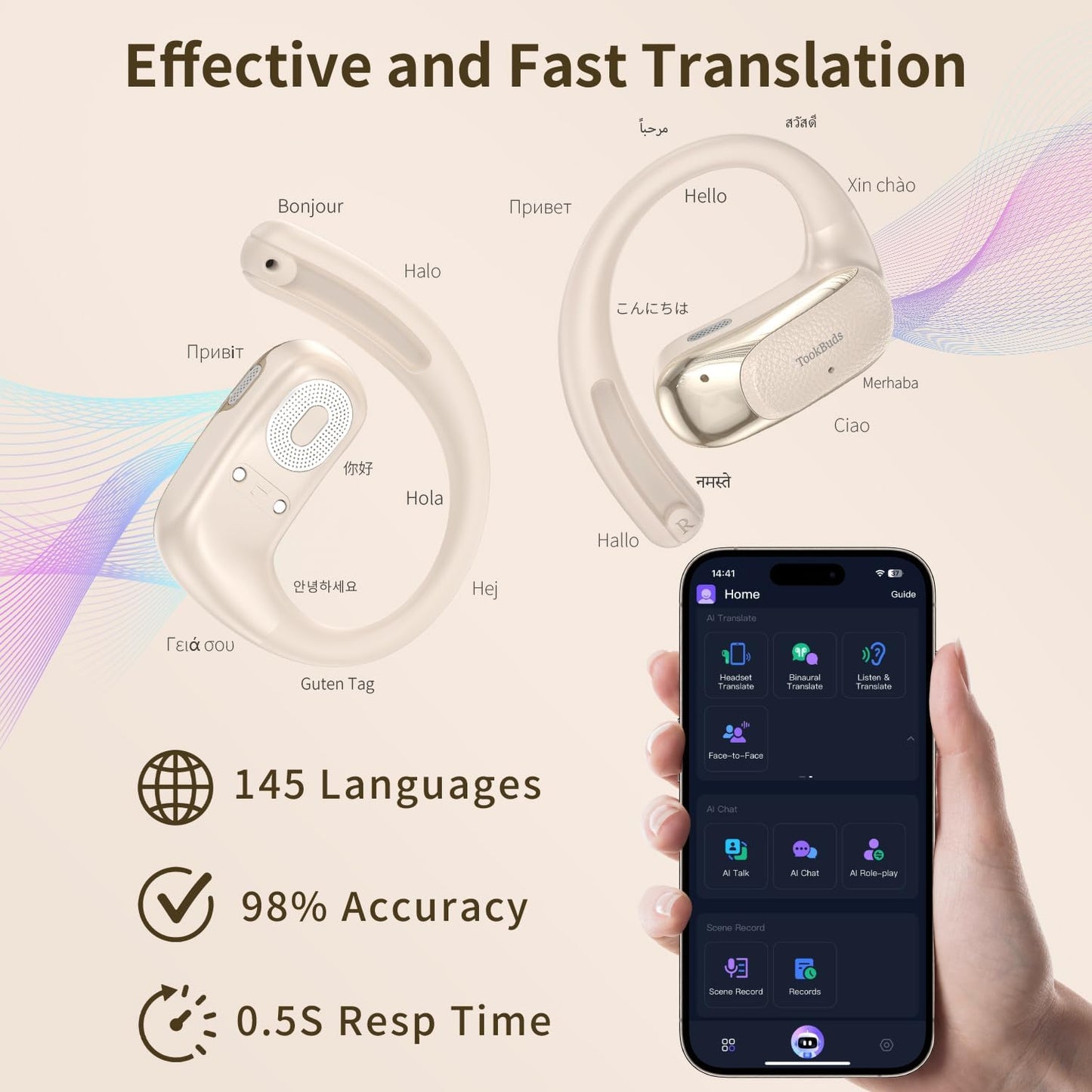 AI Translation Earbuds Real-Time, 3-in-1 Open-Ear Headphones with 145 Languages & Accents, Bluetooth 5.4 Translator Earbuds, 60H Battery, HD Audio, for Travel Business (Midnight Blue)