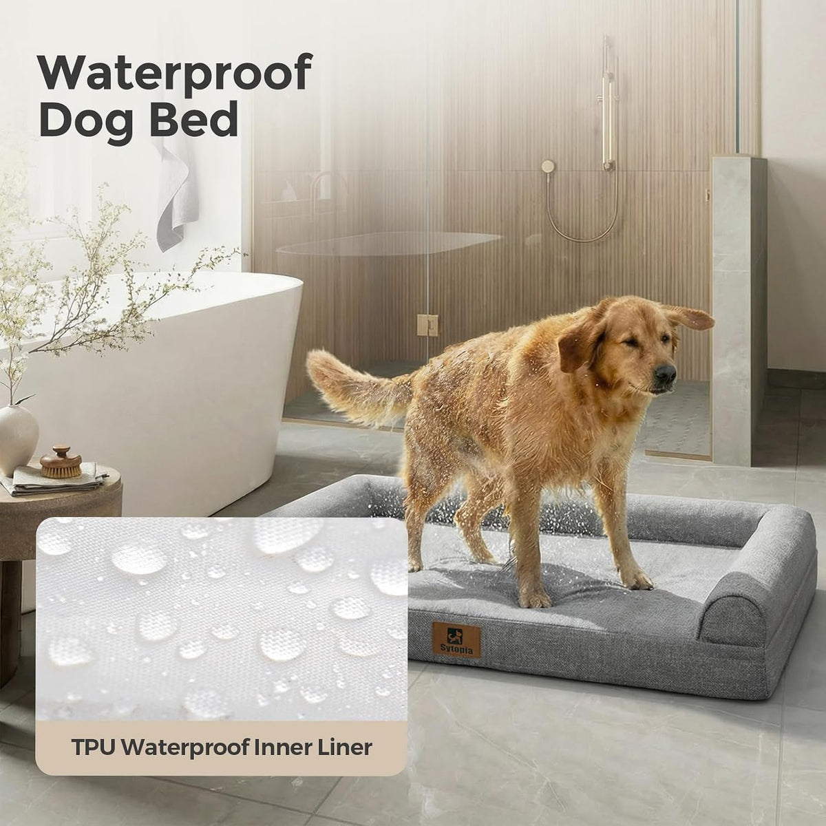 Sytopia 42 Inch Indestructible Dog Beds for Large Dogs, Big Chew Proof Orthopedic Egg Crate Foam Pet Bed with Washable Removable Cover and Anti-Slip Bottom, Great Gift for Pets, Grey