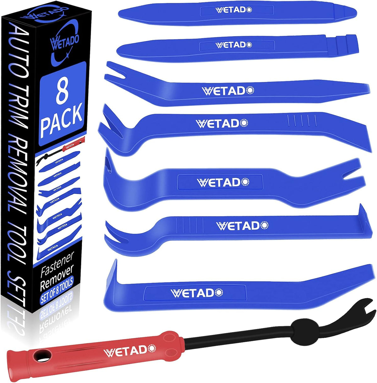 Wetado Trim Removal Tool, Car Upholstery Repair Kit, Car Door Audio Panel Trim Removal Set, Fastener Terminal Remover Tool Set Clips Pry Kit Auto Clip Pliers (8PCS Red) - PuriLite