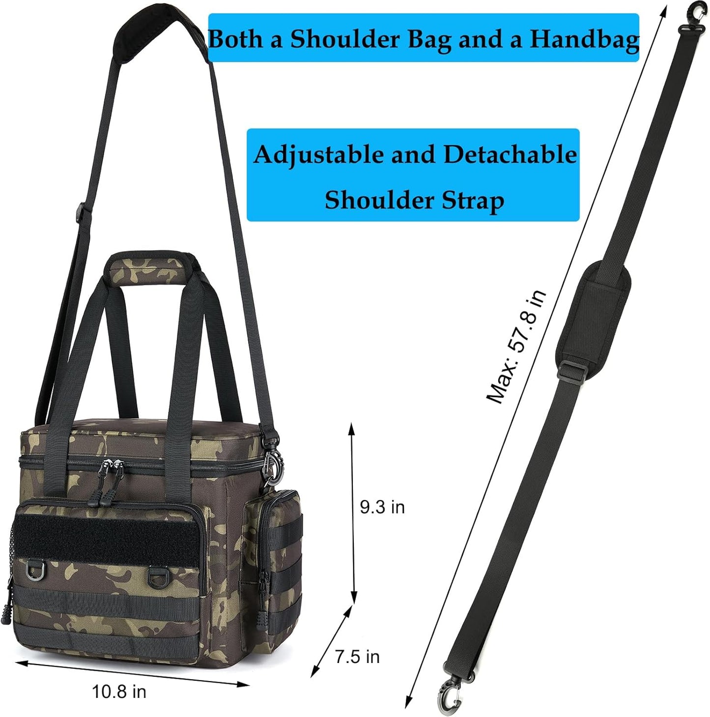 Tactical Lunch Bag for Men, Large Leakproof Insulated Lunch Box, Lunch Cooler Bag with Shoulder Strap, Lunch Pail for Adults Work Outdoor Picnic Trips, Black Camo