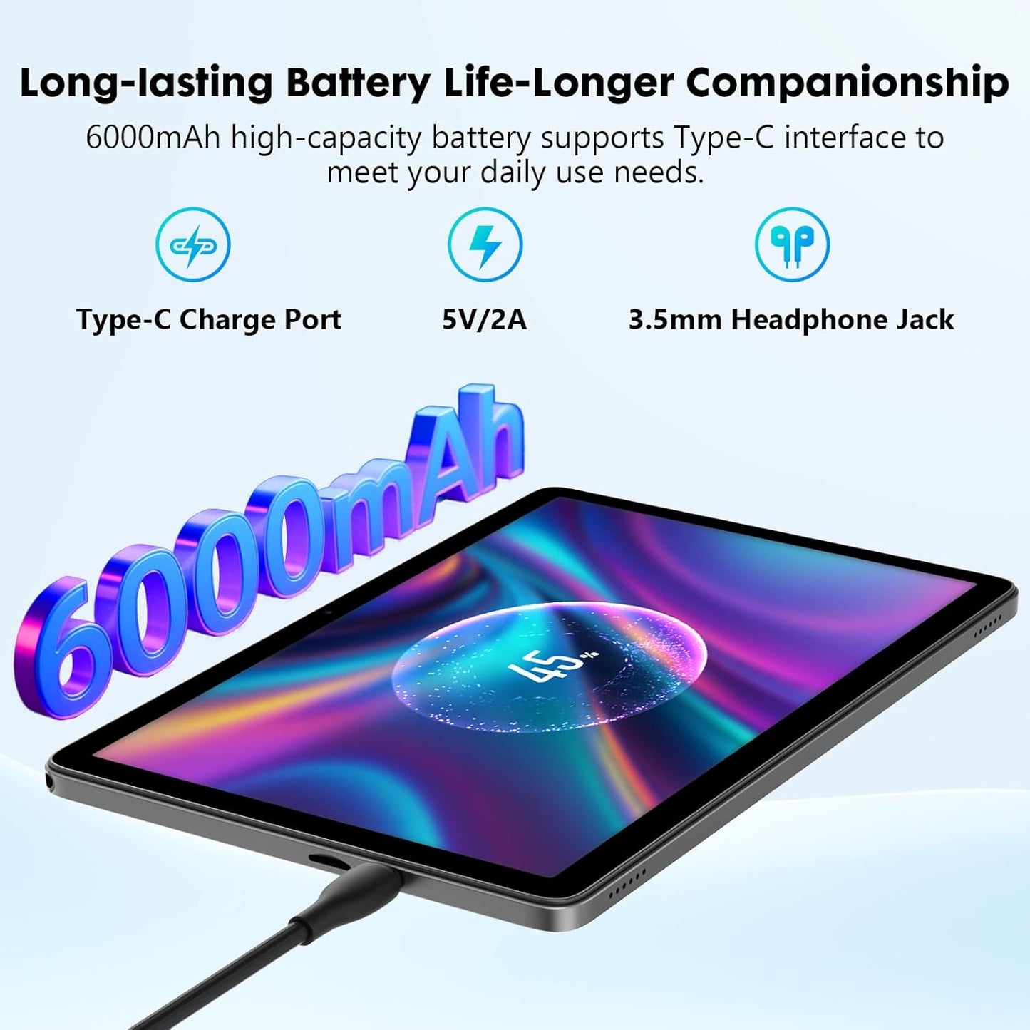 10 Inch Tablet, Android 15 Tablet with 24GB RAM + 128GB ROM (1TB Expandable), Octa-Core, 1280x800 IPS HD Touchscreen, 5MP+8MP Dual Camera, 6000mAh, Tablet with Keyboard, Mouse, Widevine L1(Blue)