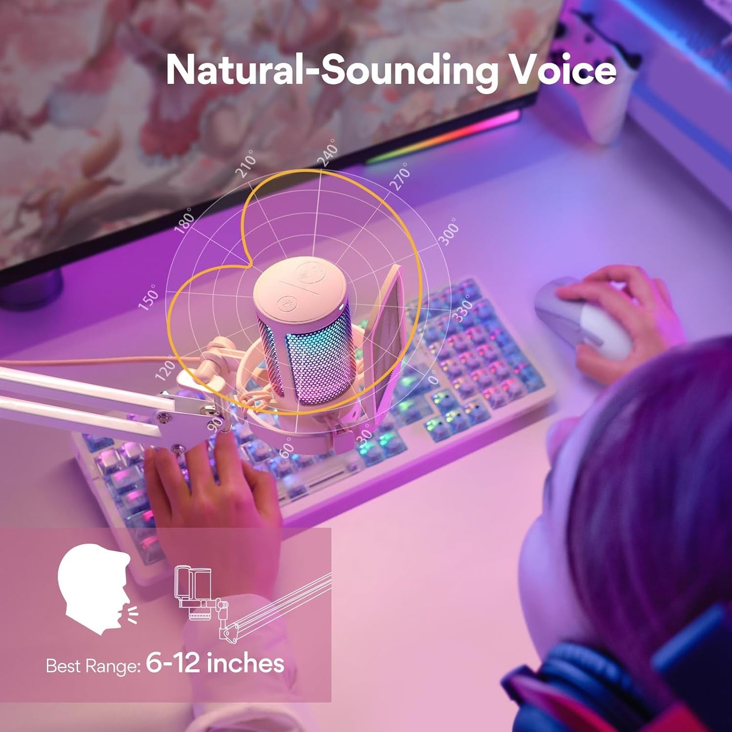 MAONO Gaming USB Microphone, Noise Cancellation Condenser mic with Mute, Gain, Monitoring, Boom Arm for Streaming, Podcast, Vocal, Twitch, YouTube, Discord, PC, Computer, PS4, PS5, Mac, DGM20S