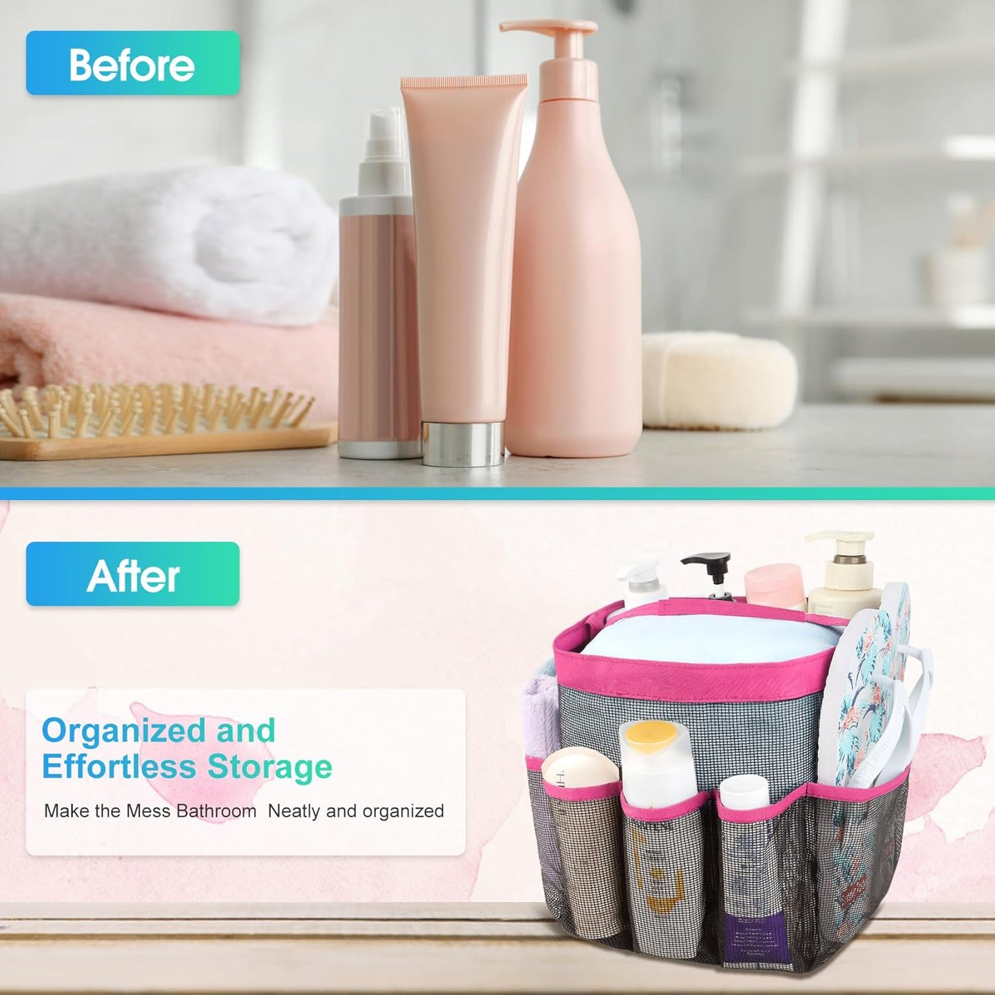 Attmu Mesh Shower Caddy Portable for College Dorm Room Essentials with 8 Pockets, Hanging Shower Caddy Basket Tote Bag Toiletry Accessories for Bathroom
