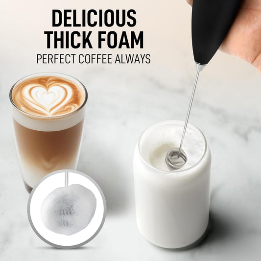 Zulay Kitchen Powerful Double Whisk Milk Frother Handheld - Foam Maker with Stand - Whisk Drink Mixer for Coffee, Mini Foamer for Latte, Matcha, Frappe, Hot Chocolate & Cappuccino (Black) - PuriLite