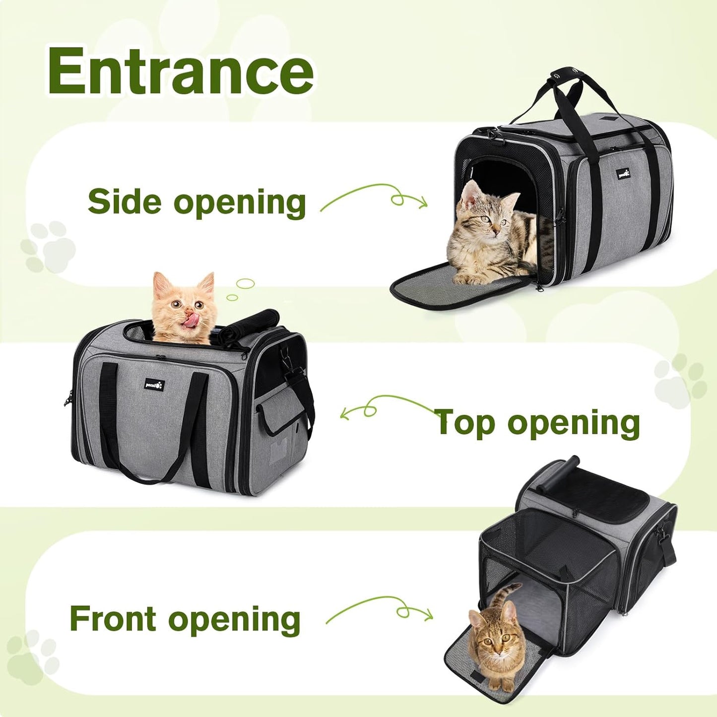 Pecute Cat Carrier Expandable 47x34x33cm, Dog Carrier Foldable, Pet Carrier with Breathable Mesh for Small to Medium Cats and Dogs, Used for Traveling, Camping, Going to The Vet Gray