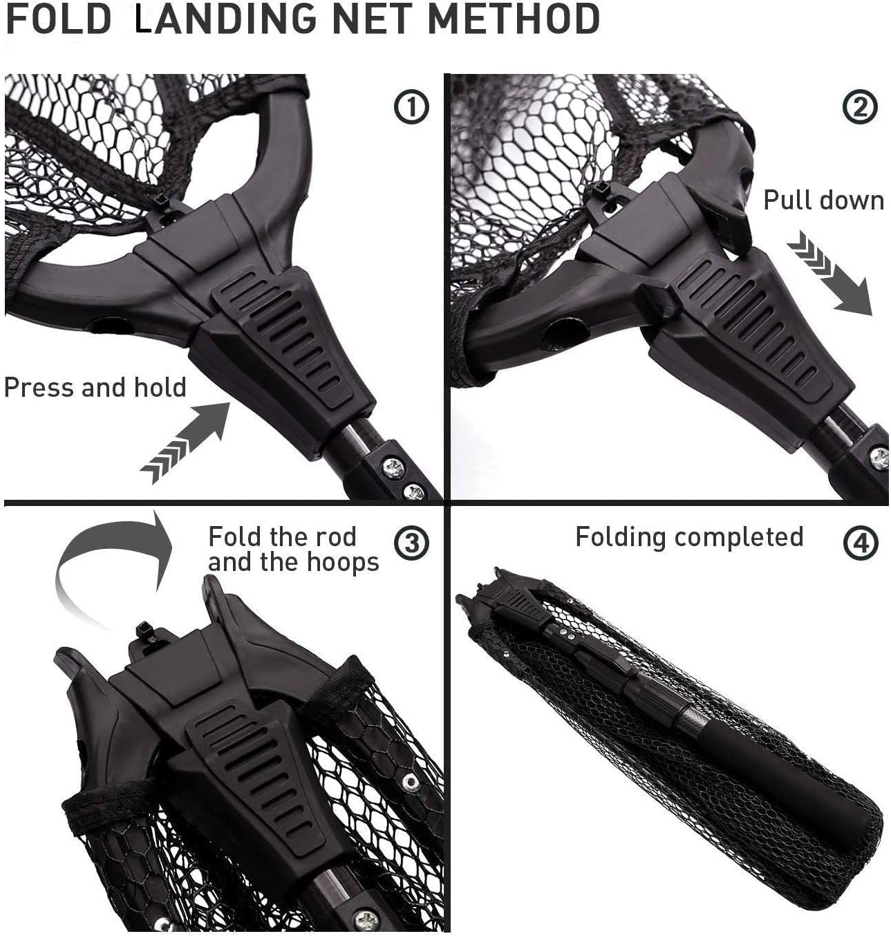 SAN LIKE Fishing Net Telescopic Landing Nets Folding Rubber Fish Net Rubber Coated Landing Net with Adjustable Sturdy Pole Handle for Saltwater Freshwater Bass Trout Fishing Easy Catch & Release