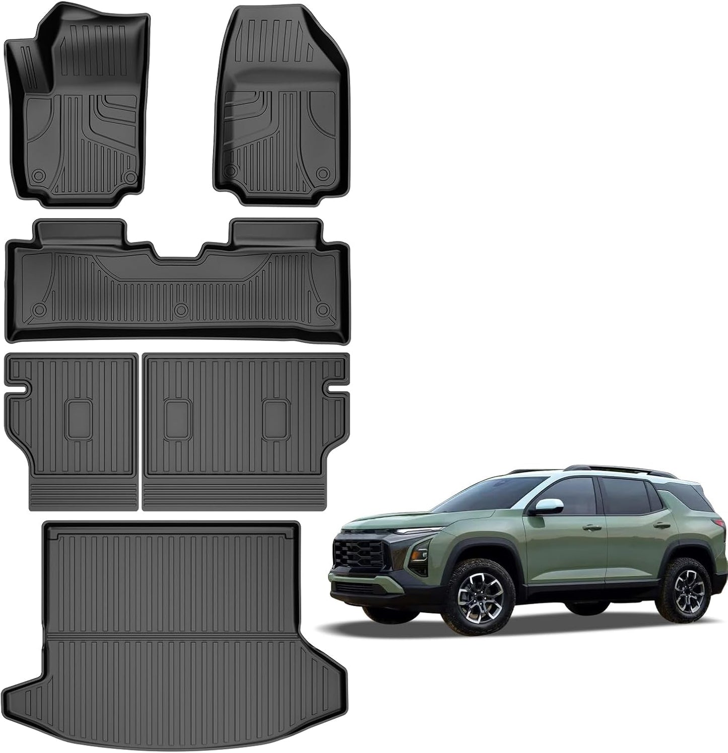 AOMSAZTO Floor Mats & Trunk Mat for 2024 2025 Chevy Equinox EV (Non Fuel),TPE All Weather Protection 2 Rows Car Floor Liners with Cargo Liner for Chevrolet Equinox EV (Non Fuel)