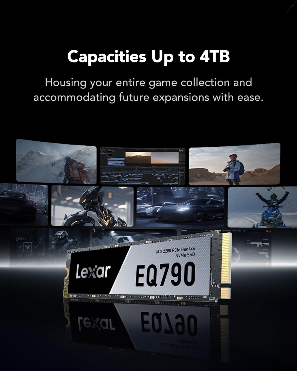 Lexar EQ790 1TB SSD M.2 2280 PCIe Gen4x4 NVMe 1.4, Blazing Speeds Up to 7000MB/s Read 5000MB/s Write for Intense Workloads & PS5 PC Gaming, High Performance Internal Solid State Drive