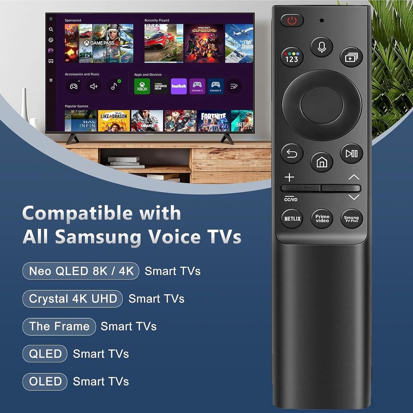 SolarCell Remote BN59-01357A for Samsung Frame TV Remote, Solar Voice Remote Compatible with Samsung HD 4K 8K TV with USB Rechargeable Function