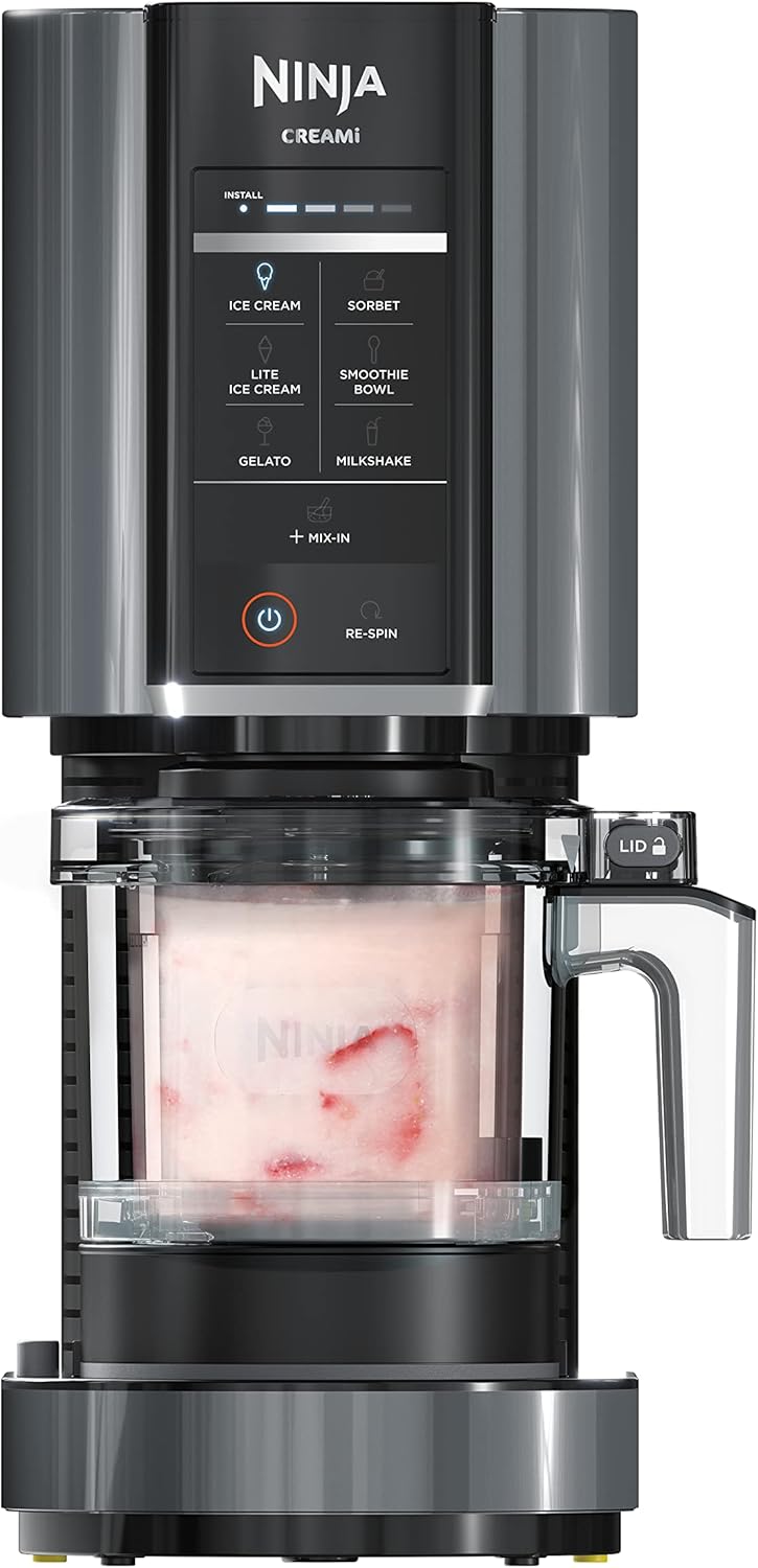 Ninja NC301 CREAMi Ice Cream Maker, for Gelato, Mix-ins, Milkshakes, Sorbet, Smoothie Bowls & More, 7 One-Touch Programs, with (2) Pint Containers & Lids, Compact Size, Perfect for Kids, Silver