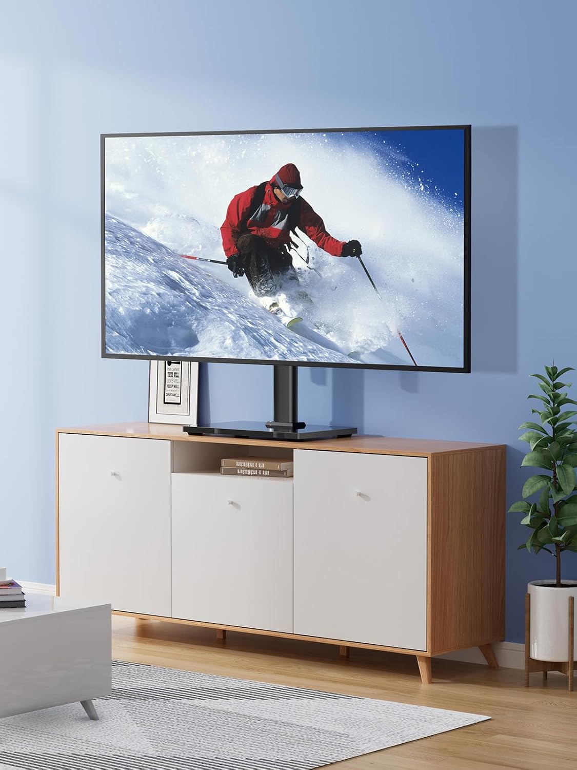 PERLESMITH Universal TV Stand - Table Top TV Stand for 32-60 inch LCD LED TVs - Height Adjustable TV Base Stand with Tempered Glass Base & Wire Management, VESA 400x400mm