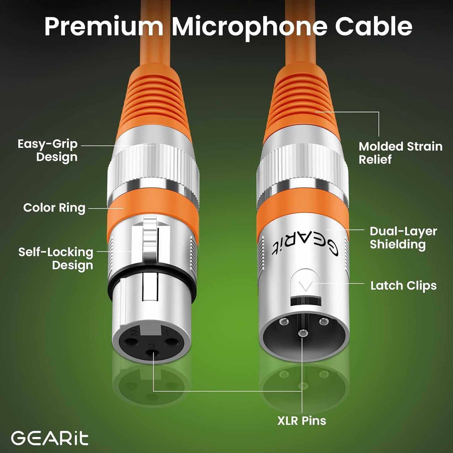 GEARit XLR Male to Female Microphone Cable (10 Feet, 6-Pack) 3-Pin Balanced Shielded Mixer, Recording Studio, Podcast - Black