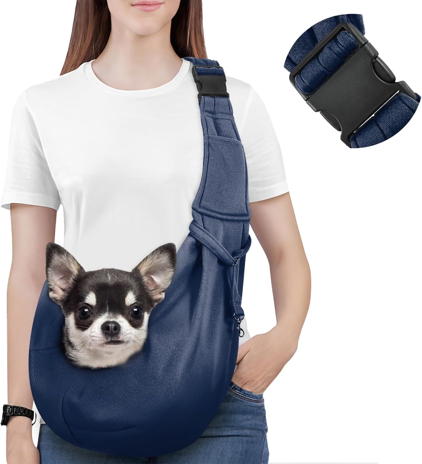 Pawaboo Small Dog Sling Carrier, Reversible Hands Free Dog Sling Carrier for Small Dogs and Cats, Puppy Sling Carrier with Adjustable Strap Buckle & Safety Harness, Puppy Essentials, Grey